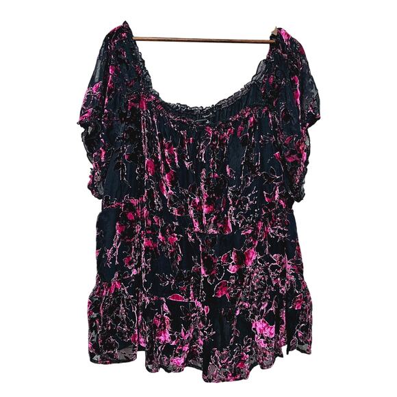 Torrid Babydoll Velvet Buurnout Tiered Top Floral Plus Size 5 5X Red Whimsigoth - Picture 3 of 9
